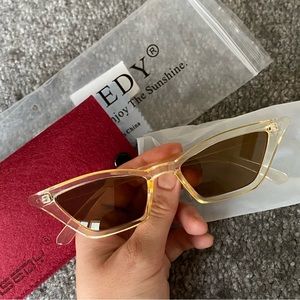 Champagne Color Slim Cat Eye Style  Sunglasses New w/ Case